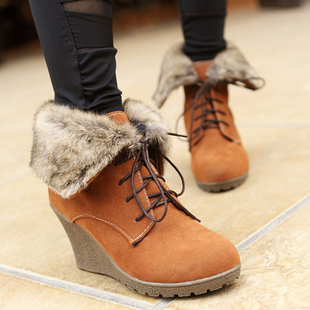 Special stamp women boots clearance crazy grab genuine  boots package flange wedges ankle boots of rabbit hair quality short boots