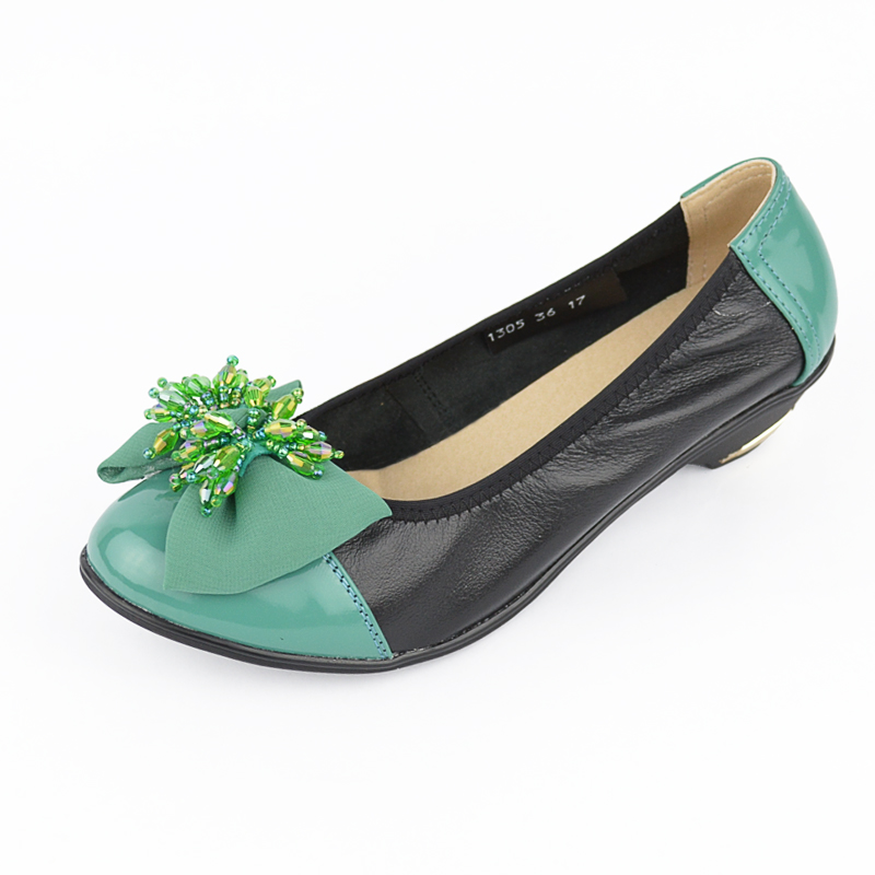 牛皮单鞋软牛坡跟...