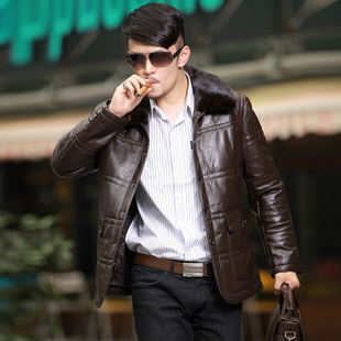  诺斯丹努男士休闲商务真皮皮衣绵羊皮羽绒皮衣羽绒服男水貂翻领