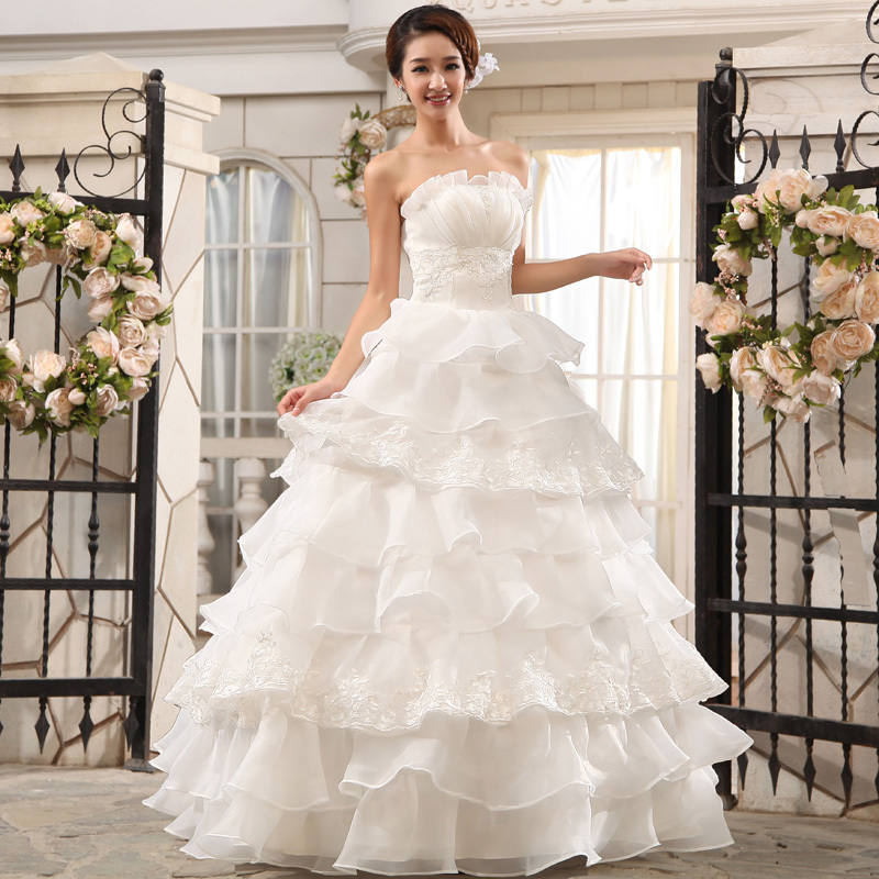 韩版绑带抹胸修身齐地婚纱甜美公主新娘结婚婚纱白色大码婚纱礼服 韩版绑带抹胸修身齐地婚纱甜美公主新娘结婚婚纱白色大码婚纱礼服
