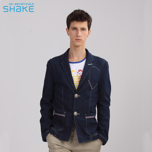  马克华菲 SHAKE型格 新款男士牛仔休闲西装 男款两粒扣外套