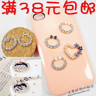  diy苹果iphone4s手机壳水钻 心形合金H蝴蝶结 摄像头镜头圈 批发