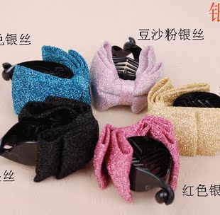  马尾扣 夹  银丝 豹纹蝴蝶结发夹 韩 手工 布艺  出口原单批发