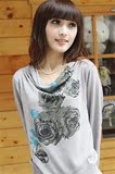 春装2012新款 新款印花修身 显瘦 低领堆领女装针织衫