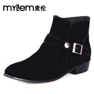  Myllem秋冬新款高帮时尚潮流短靴真皮高帮鞋牛仔靴男式单靴子1033