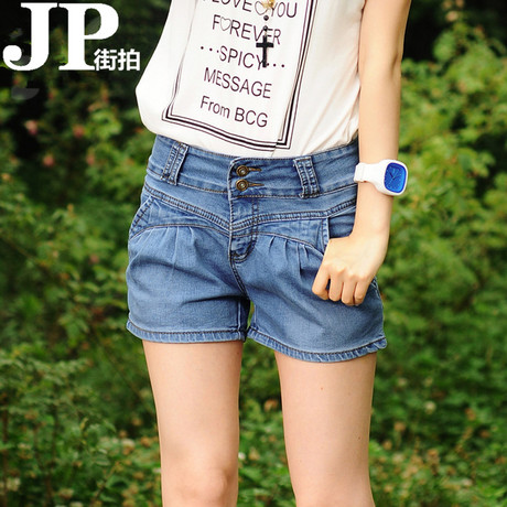 街拍 2014夏款女<em>哈伦牛仔短裤</em>大码胖mm三分