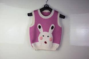 新款纯手工编织儿童背心毛衣三利线小免子背心