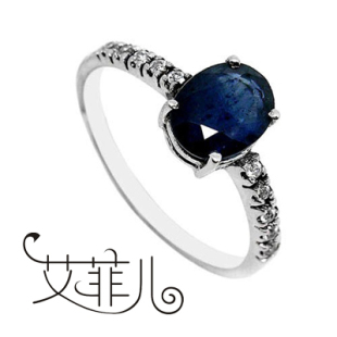  艾菲儿珠宝 S925银镀白金天然蓝宝石戒指  6x8 椭圆
