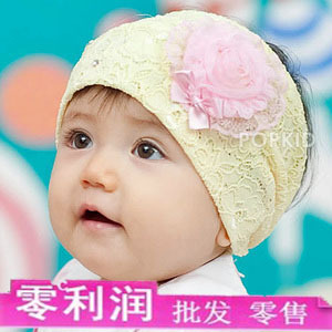  婴儿假发带宝宝发箍拍照百天蕾经发套儿童发饰头饰心形花朵 F17