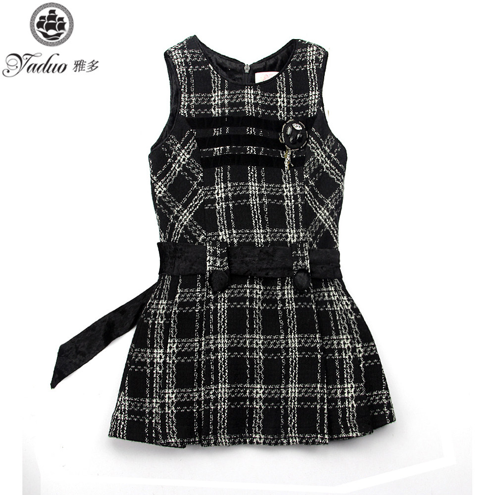 雅多童装 儿童<em>英伦格子马夹</em>裙 羊毛呢子混纺加