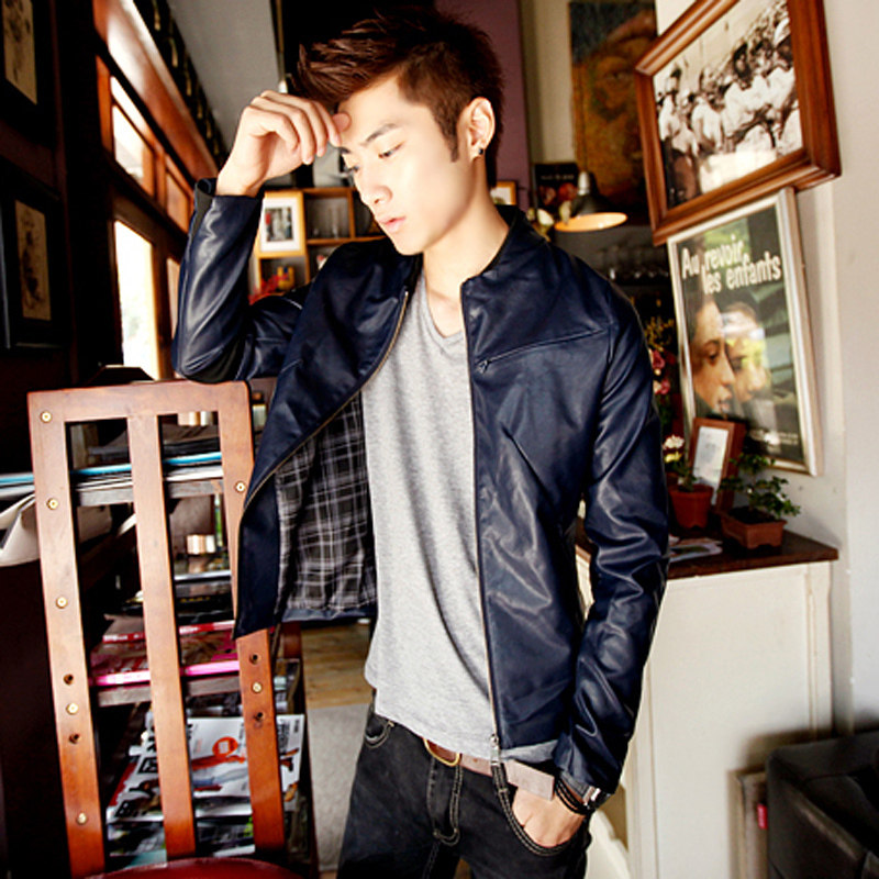 Sheepskin-like man's leather 2013 spring new styles Korean wave men's leisure jacket slim thin PU leather jacket