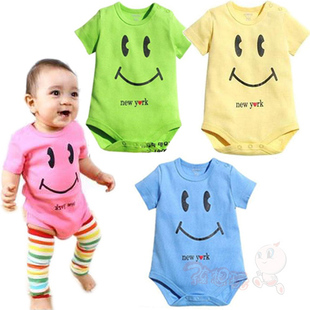 New 2012 Summer baby clothes clothing connected  city with lovely smiling  printed clothing infant short sleeve