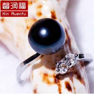  馨润福 天然时尚珍珠戒指 925银指环可随意调大小 纯银 超值正品