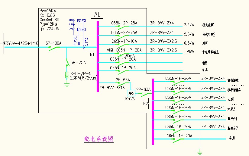 网络弱电机房配电工程数据中心ups配电气图纸设计机房cad设计