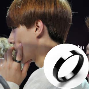  EXO SE HUN 吴世勋 鹿晗 同款 戒指  钛钢全黑光面 正品 免费刻字