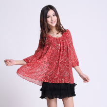 如奕正品 2012春夏 新款 女 可爱圆点 修身 雪纺衫 雪纺连衣裙