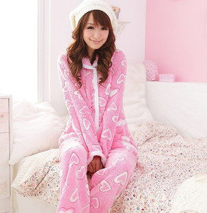爱杰希居家服春秋卡通清仓可爱冬季加厚家居服女士套装珊瑚绒睡衣
