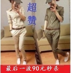  欧美/纯棉工装帅气休闲修身显瘦长袖连体裤/连身裤/连衣裤/女