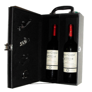  麦洛红酒 送礼礼盒 法国进口 波尔多 圣戈干红 葡萄酒 2支皮盒装