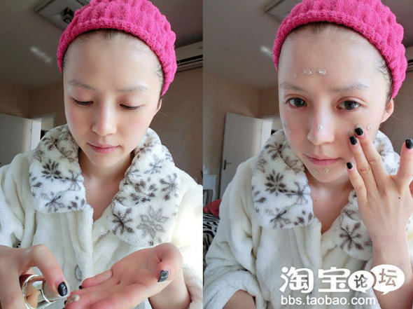 1泵在脸上<em>分</em>点点<em>开</em>(额头、两颊、鼻子、下颚)