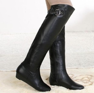  新款百丽正品代购过膝靴子真皮中坡跟平底女鞋大码高筒长靴秋