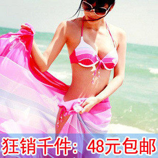 超人气奢奇正品泳衣月售千件！钢托比基尼三件套还送超大披纱