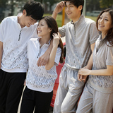 Vekdo 2012夏装新款情侣装短袖情侣运动服长裤棉男女立领运动套装