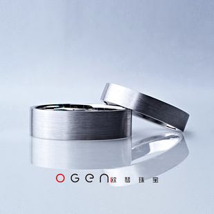  5钻【欧琴珠宝】PT950铂金婚戒个性男女定制3-8mm宽戒指亚光拉砂