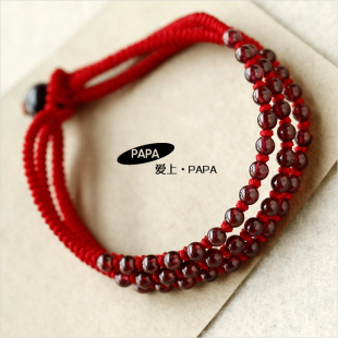  PAPA出品 密宗金刚结红绳本命年手链 三生石榴石手链 开运化太岁