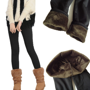  冬加厚加绒打底裤 女 弹力保暖裤靴裤 水貂绒 涤 加大码 加长码