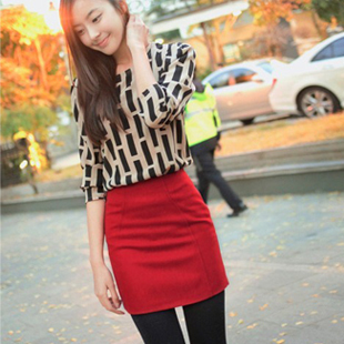  秋冬韩版女修身显瘦女士优毛呢包臀裙A字裙 短裙 半身裙 包邮