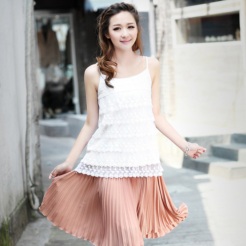 五一特价!淑女㊣坊 2012夏装韩版新款蕾丝花边层层木耳背心小吊带