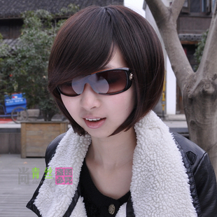 Black hair short hair Bobo wigs female students head inclined female fatao student fashion fringe hair design