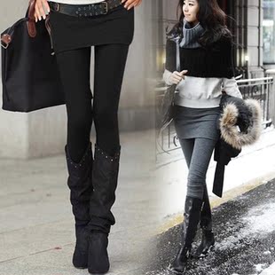  秋冬装新款女装 女裤子韩版时尚修身打底裤裙女装加绒打底裙