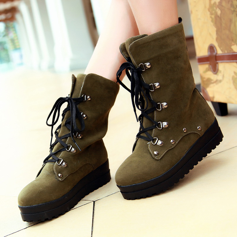 日系尖头系带女靴子...