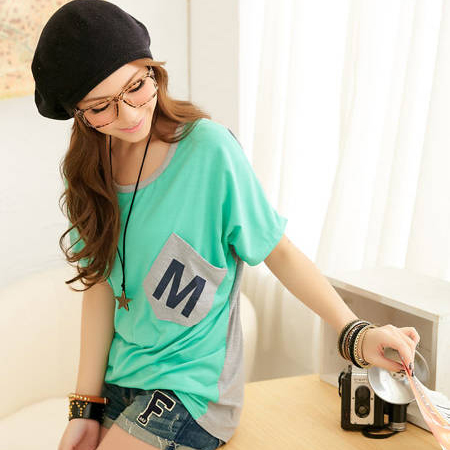 欧美范个性拼接宽松...