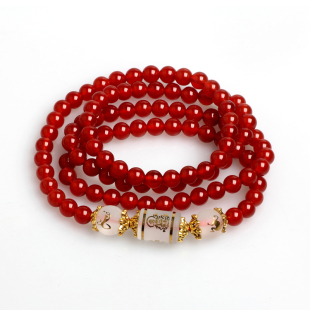  包邮开光吉祥物红玛瑙佛珠六度六合蛇猴巳申禅定佛手链绕腕