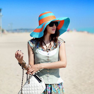  韩国夏天防晒帽沙滩帽遮阳帽草帽女士太阳帽帽子大沿户外防紫外线