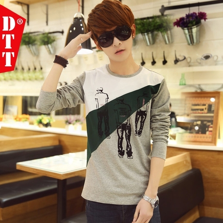 2014男小衫新款韩版修身长袖男T血中学生潮男