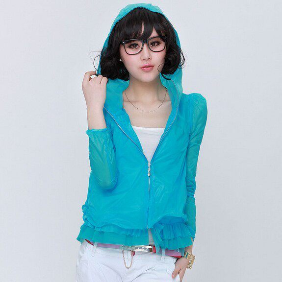 包邮正品防晒服2012春夏女斗篷 防晒衣长袖透明 糖果色外套娃娃衫