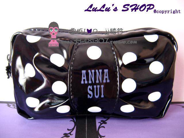 Anna Sui安娜苏2010年限量黑色白点鱼骨黑白点蝴蝶结<span class=H>化妆包</span>