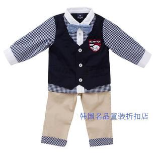  13春 包邮allo lugh男童男宝学院风小领结马甲儿童套装 现货