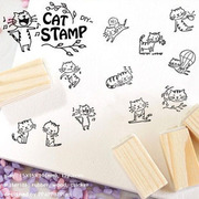 火柴盒diy手工木质印章12枚可爱猫咪儿童成长册手工相册装饰材料