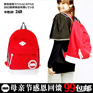 淘宝网韩版女装皮草_木村井泓原宿 淘宝网韩版女装皮草学院风学生书包 波点帆布双肩..