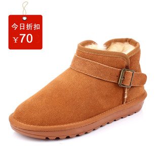  秋冬短靴牛皮低筒靴 搭扣牛筋底 棉靴 雪地靴男女靴子情侣