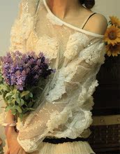 叶小泡独家2011新款日系韩国绝美仙女亮片立体花朵亮片透明蕾丝衫