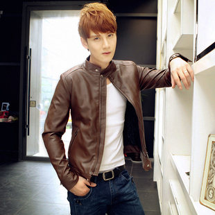 TIANKUC2014秋裝新款男士機衣皮衣韓版男外套修身潮皮大碼夾克男