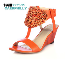 129元 【卡芙琳】彩色石头坡跟凉鞋女鞋CL2206-1