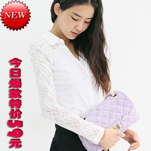 2012春秋装新款大码女装蕾丝花边修身显瘦气质黑白长袖衬衫上衣