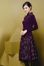 2010秋冬装长袖连衣裙 新款气质淑女修身高腰OL式紫色套裙R71